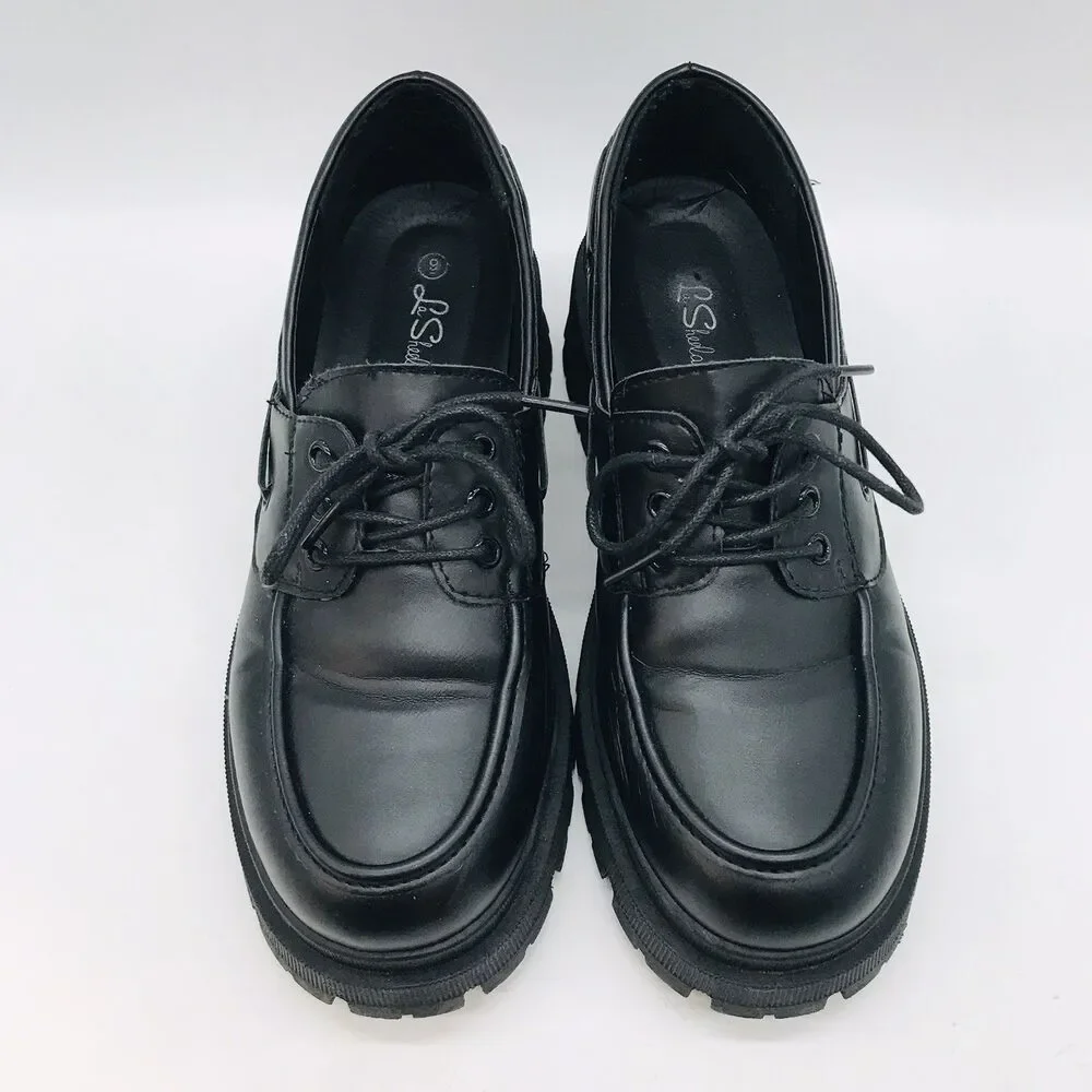 La Sheelah Zola Platform Shoes Women's 9 Black Chunky Y2K Retro Mallgoth Punk